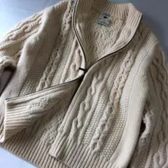 未使用級　ジェイプレス　アイボリー ケーブル編み　カーディガン　ダブルジップ