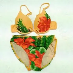 ✾【763】ビキニ 11号 Lサイズ 花柄 ハイビスカス オレンジ