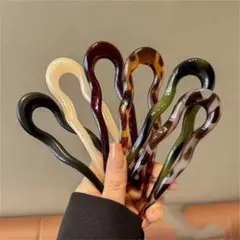 【お得6本セット♡】U字かんざし　ヘアスティック　べっ甲風　ヘアアクセサリー