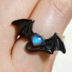 ​【強シラー】天然石 ラブラドライト リング 悪魔ハート台座 指輪✨