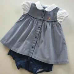 美品★2025SS★60cm familiar 白×紺千鳥チェック半袖ロンパース