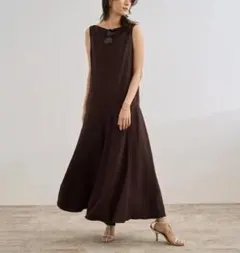 ROPÉ レーヨンリネン ロングワンピース ブラウン