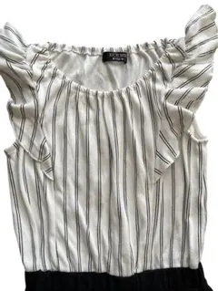 【キッズ140】ストライプ柄フリルオールインワン