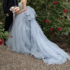 オフショルダーライトブルードレス　YNS ビジュー ウェディング　カラードレス