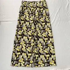 【ショコラフィネローブ】ワイドパンツ ウエスト後ろゴム ポケット有 総柄 F