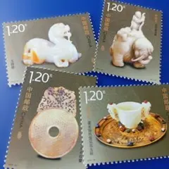 10048 外国切手 中国 2012年 「和田玉」で作られた美術工芸品 4V