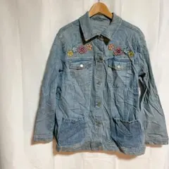 希少✨デニムジャケット 花柄刺繍 ビーズ刺繍　ラインストーン おしゃれ