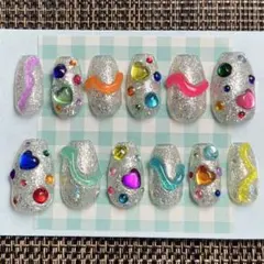 【現品】902番ネイルチップギャル派手韓国y2k平成女児推し活ビジュー宝石