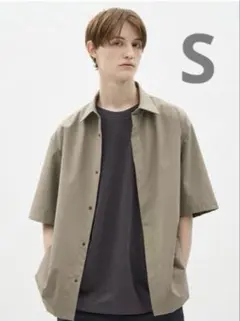 GU ジーユー　オーバーサイズコーチシャツ　五分袖　メンズ　カーキ　S