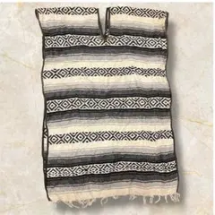 雰囲気抜群✨メキシカン ポンチョ フリンジ 民族柄 モノトーン 男女兼用