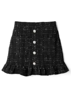 インパン裏地付きフリルツイードミニスカート
