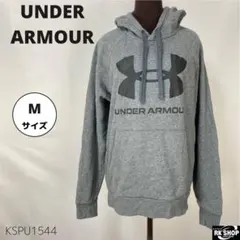 UNDER ARMOUR フリース パーカー ビッグロゴ フード グレー M