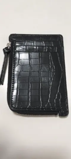 クロコダイル型押し風 フラグメントカードケース ミニL字財布　黒