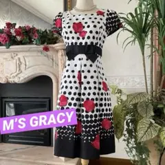 【美品】M’S GRACY エムズグレイシー　ワンピース38 赤い薔薇　ローズ