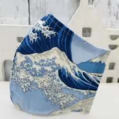大きめ 水色　富士山　荒波 和柄コットン 布マスク  マスクカバー ハンドメイド