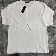薄手ワッフルロンT ヘンリーネック ホワイトLL
