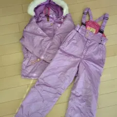 薄紫 ファー付きフード ジャケットとオーバーオール　スキーウェア