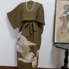 リメイク着物ロングワンピースボレロ付き正絹Ｌ作家物色留袖