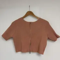 mysticピンク リブ編み クロップドトップス 半袖