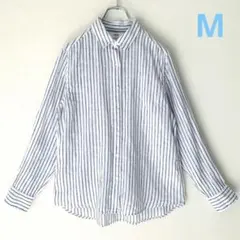 美品 UNIQLO ユニクロ プレミアムリネン 麻100％シャツ ストライプ M