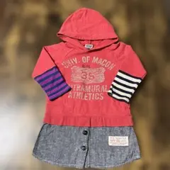 F.O.KIDSフード付き重ね着風 ワンピース 90㎝　赤