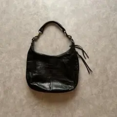 Max Mara イタリア製 ペブルレザー ワンショルダーバッグ 黒 金具 