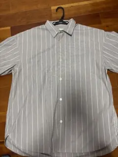 GU ブロードオーバーサイズシャツ(5分袖)(ストライプ) グレー Lサイズ