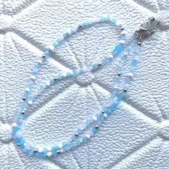 不透明ビーズのメガネストラップ マスクストラップ 水色 ライトブルー