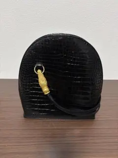 極美品】HAMANO コッコブリエ ミニ クロコ 型押し 黒 ハンドバッグ