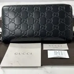 新品同様‼️ グッチ　GUCCI 財布　長財布　シマレザー　ラウンドファスナー
