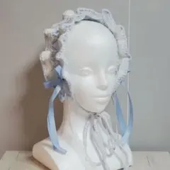 ヘッドドレス 水色 編み込み 編み物 リボン ハンドメイド (53)