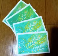 【訳あり】ミモザのポストカード4枚　パステルアート絵葉書 メッセージカード 春