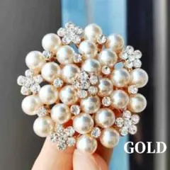 大きめ 華やか パールブローチ ゴールド フラワー ビジュー 結婚式 卒業 入学