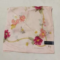 BURBERRY 花柄ハンカチ ピンク　アクセサリー柄コイン柄　新品　大判　レア