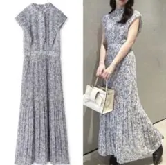 極美品 JUSGLITTY ノースリボウタイプリーツワンピース M 2 ブルー