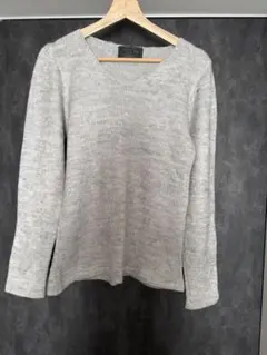 アルパカ　100% 高品質　グレー Vネック ニットセーター 長袖