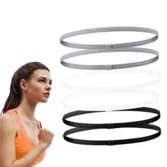 6本ヘアバンド サッカー、 ヘアバンド スポーツ　白　黒　グレー