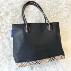 バーバリーブルーレーベル ノバチェック トートバッグ ナイロン ブラック 自立