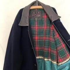 80s レザーカラー 秋冬ハーフコート ネイビー カバーオール ゆるダボ レア