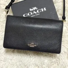 【良品】COACH コーチ ショルダーウォレット バッグ ブラック レザーのサムネイル