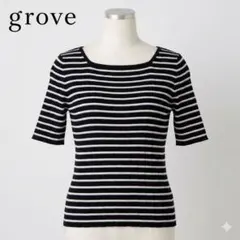 grove ボーダーカットソー L 五分袖 シンプル ストレッチ 着回し万能