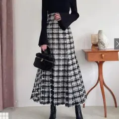 チェック柄オーガンジーマーメイドスカート[tw1230] ブラック