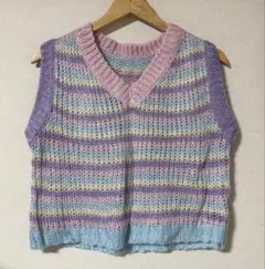 SHEIN パステルカラー ボーダー ニットベスト M