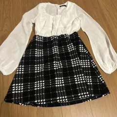 ホワイト・ブラック チェック柄 ワンピース