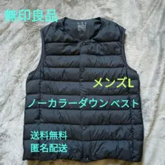 ナイロン 濃紺　ネイビー　 ノーカラーダウンベスト Lサイズ