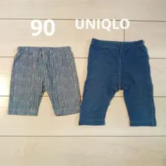 【2枚セット】90cm UNIQLO ベビー レギンス ストライプ デニム風のサムネイル