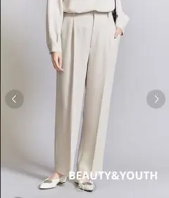 BEAUTY&YOUTH タックワイドストレートパンツ オフホワイト S