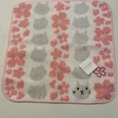 【再値下げ】AKIKO OBUCHI 猫と桜のデザインタオルハンカチ