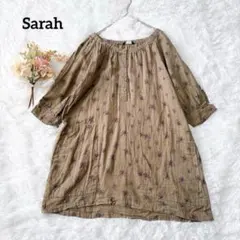 Sarah 小花柄 コットンチュニック 茶系 七分袖 ナチュラル 日本製 M相当