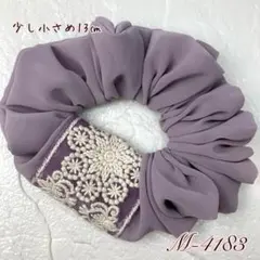 ハンドメイドシュシュM-4183♡くすみパープルジョーゼット♡インド刺繍リボン